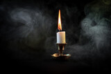 Fototapeta  - świeca w złotym świeczniku na ciemnym tle jako symbol pamięci