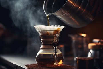 Poster - Coffee being poured into a coffee pot. Perfect for coffee-related projects