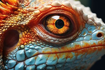 Poster - A detailed close-up of a lizard's eye on a black background. Ideal for nature enthusiasts and reptile lovers