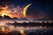Sky night stars and moon, islamic night, sunset wallpaper