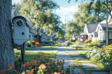 Poster - A neighborhood watch program promoting safety and cooperation, fostering a secure community. Concept of community safety and collective responsibility. Generative Ai.