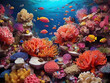 Tropical sea underwater fishes on coral reef, Generative AI