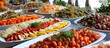There are many appetizers in a Turkish fish and vegetable assortment at a restaurant.