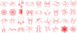 Spider line illustration, diverse species of spider, red line art, white background. Detailed drawings, educational, wildlife, arachnid studies