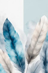 Wall Mural - A banner template with colourful feathers and shadows.