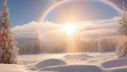 Wall Mural - a beautiful sun halo shining through the icy winter sky