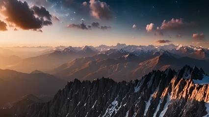 Wall Mural - a starstudded sky illuminating the rugged peaks of the mountains below