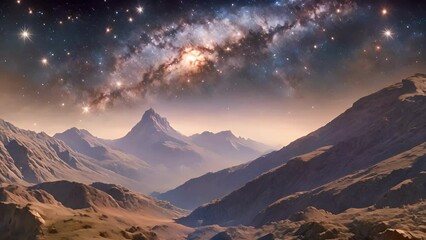 Wall Mural - a celestial carpet of stars over a serene mountain landscape