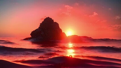 Wall Mural - the suns reflection ignites the ocean in a sea of fiery red during the sunset hour.