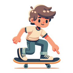 Wall Mural - happy cute little kid boy playing skateboard vector illustration, boy skater design template isolated on white background