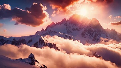 Aufkleber - A magical moment as the alpenglow dances across the mountain clouds creating a breathtaking display of light and shadow.