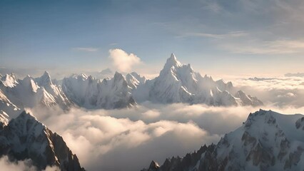 Poster - Clouds like a soft white veil encapsulating the peaks of majestic mountains.