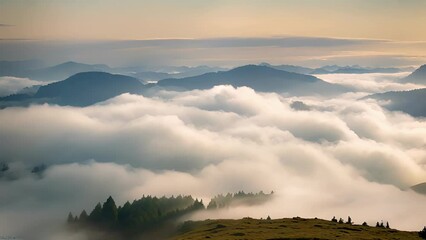 Poster - A serene atmosphere clouds peacefully resting in a valley inversion.