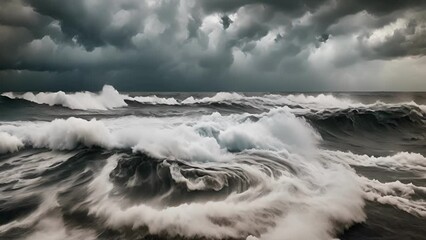 Poster - Raging clouds swirl above an unsettled sea