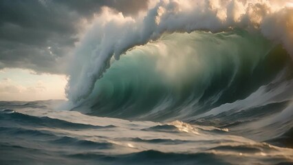 Poster - Waves crash against the shore under a tumultuous sky
