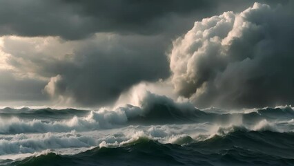 Poster - Dark and stormy clouds churn above the choppy tumultuous sea