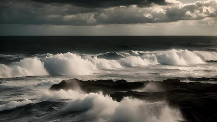 Poster - A dramatic sky casts a foreboding shadow over the restless sea