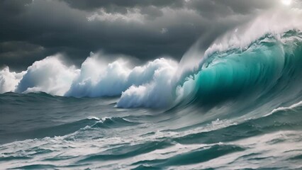 Poster - Serene blue waters turned chaotic under a stormy turbulent sky
