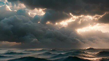 Poster - The eerie contrast of a turbulent sky and calm sea below