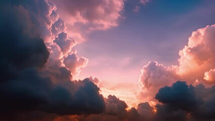 Poster - Colors of dusk blend with towering Altocumulus Castell clouds creating a striking sight in the sky.