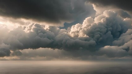 Poster - The sky enveloped in a thick layer of nimbostratus clouds releasing a steady rainfall.