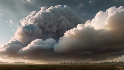 Poster - The sky burdened with heavy nimbostratus clouds releasing their load in a steady rhythm.