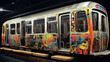 Painted with graffiti old subway wagon created with Generative AI technology