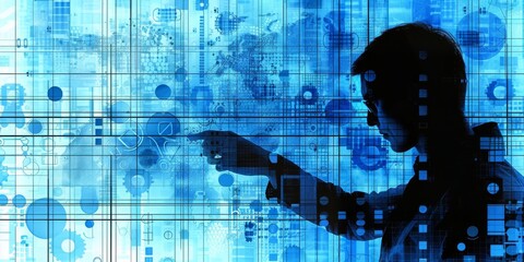 Fototapete - Human Interaction with Advanced Cybernetic Interface: Merging the Boundaries Between Technology and User, Generative AI