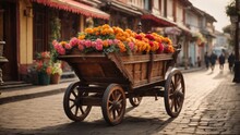 Flowers In A Wooden Cart