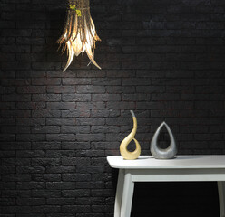 Poster - bamboo chandelier lamp in a black room