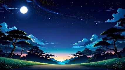 Night landscape, digital art, illustration, wallpaper