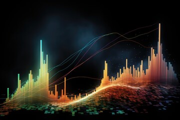 Poster - Stock market graphs and charts. Vector illustration of financial data analysis, Show a stock chart, growth curve, graph, uptrend, and chart explosion, AI Generated