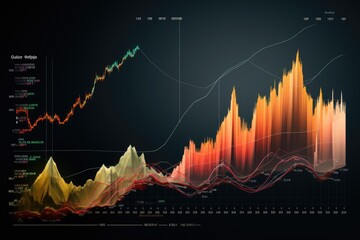 Poster - abstract background with a glowing forex chart, 3d render, Show a stock chart, growth curve, graph, uptrend, and chart explosion, AI Generated