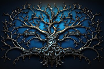 Wall Mural - A medieval tree and leaves design in realistic fantasy artwork style