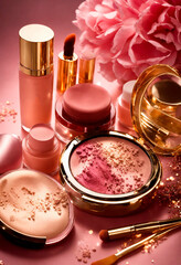 Poster - decorative cosmetics for makeup. Selective focus.