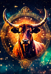 Canvas Print - zodiac sign Taurus on a background of stars. Selective focus.
