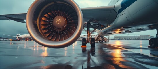 Canvas Print - Airplane turbine located under the wing