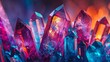 Crystals with diverse shapes, structures, and vibrant purple and pink colors, macro shot, wallpaper.