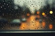 Tranquil scenes: raindrops on window glass creating cozy patterns with blurred street view