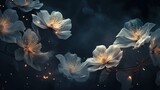 Fototapeta Storczyk - Unusual, glowing flowers at night amidst the smoke