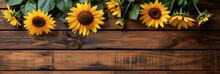 Sunflowers On Rustic Wooden Background Many Wooden Slats