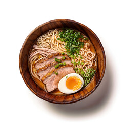 Wall Mural - Isolated bowl of pork, vegetable and egg ramen.	