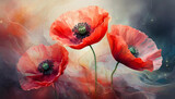 Fototapeta Kwiaty - Piękne czerwone maki, dekoracja tło generative ai