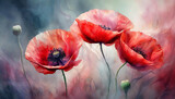 Fototapeta Kwiaty - Piękne czerwone maki, dekoracja tło generative ai