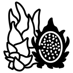 Poster - Dragon fruit cut glyph and line vector illustration