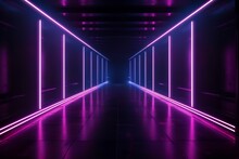 A Corridor With Black Bars And Pink And White Light Behind It, In The Style Of Optical Geometry, 8k 3d, Strong Diagonals, Neon Lights, Minimalist Stage Designs, Zigzags, Neon And Fluorescent Light