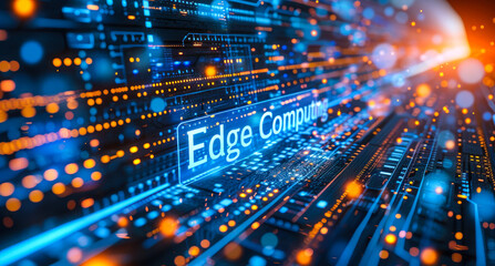 Poster - edge computing concept highlighted on a motherboard, illustrating advanced data processing technolog