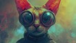 Portrait of a cat in aviator glasses on a background of smoke