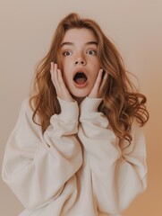 Wall Mural - Shocked Young Woman with Wide Eyes and Open Mouth