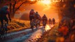 Group of People Riding Bikes Down a Road